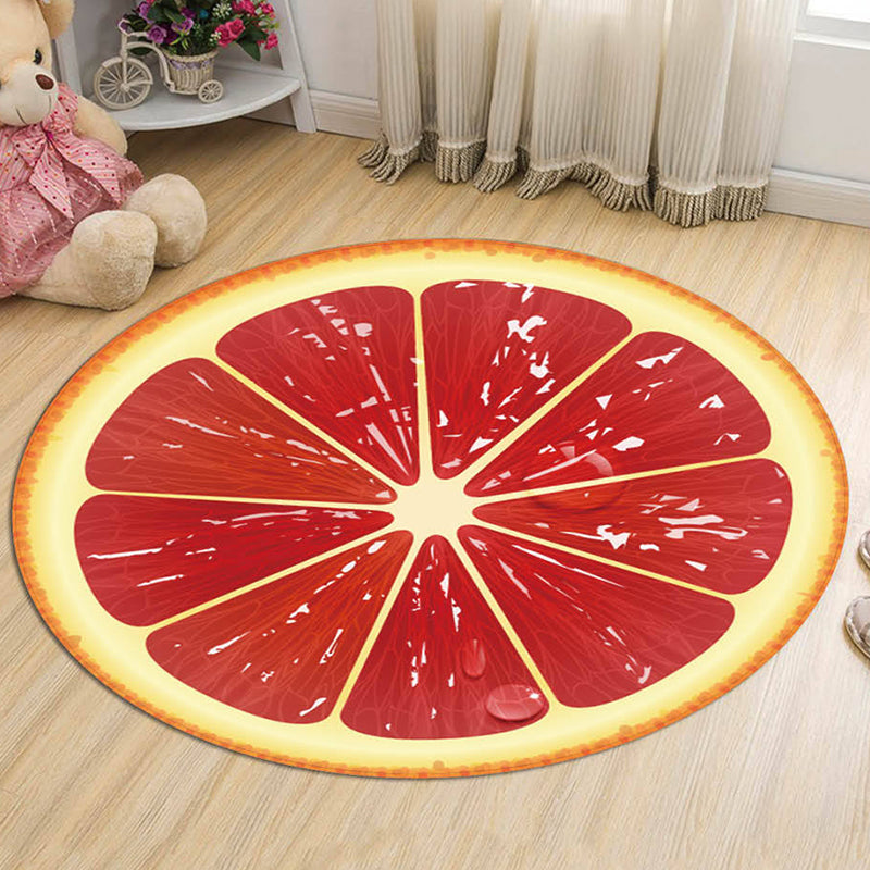 BowLift | Green and Orange Children's Carpet Polyester Fruit Pattern Rug Pet Friendly Washable Non-Slip Backing Area Rug for Decoration