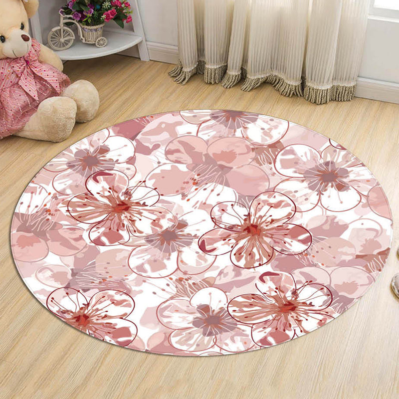 BowLift | Novelty Flower Pattern Rug with Branch Pink and Blue Kids Rug Cotton Washable Pet Friendly Anti-Slip Carpet for Children's Room