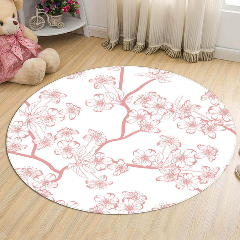 BowLift | Novelty Flower Pattern Rug with Branch Pink and Blue Kids Rug Cotton Washable Pet Friendly Anti-Slip Carpet for Children's Room