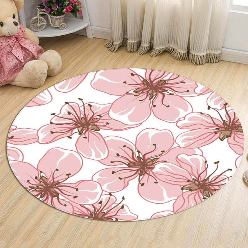 BowLift | Novelty Flower Pattern Rug with Branch Pink and Blue Kids Rug Cotton Washable Pet Friendly Anti-Slip Carpet for Children's Room