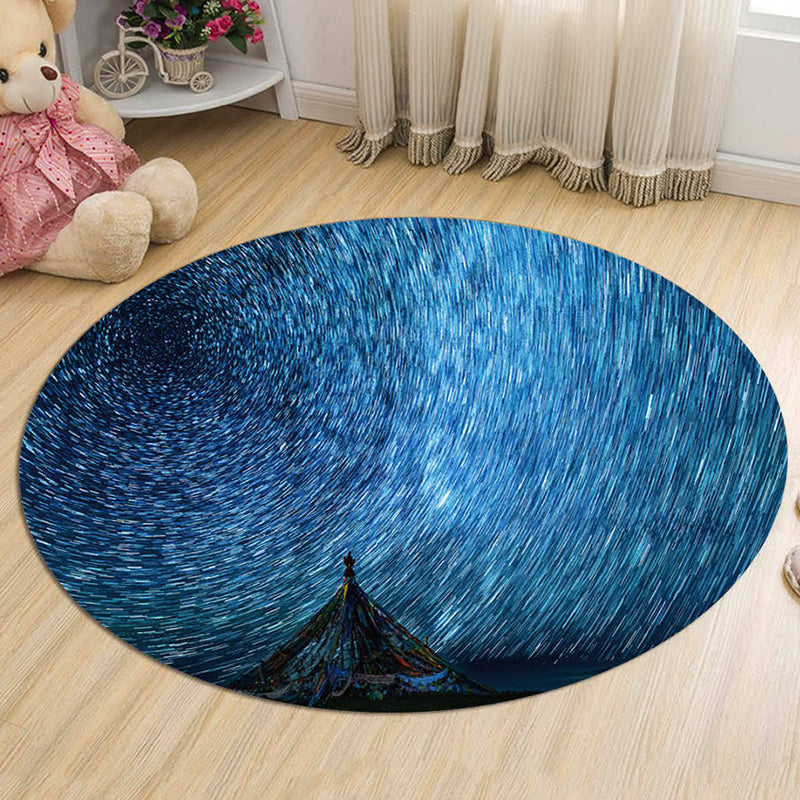 BowLift | Kids Galaxy Pattern Rug Blue and Purple Polyester Rug Washable Pet Friendly Non-Slip Rug for the Children's Room