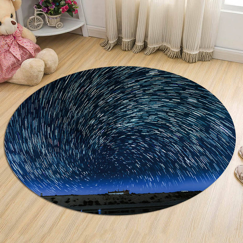 BowLift | Black and Blue Kids Carpet Polyester Galaxy Pattern Rug Pet-Friendly Washable Non-Slip Backing Carpet for Decoration
