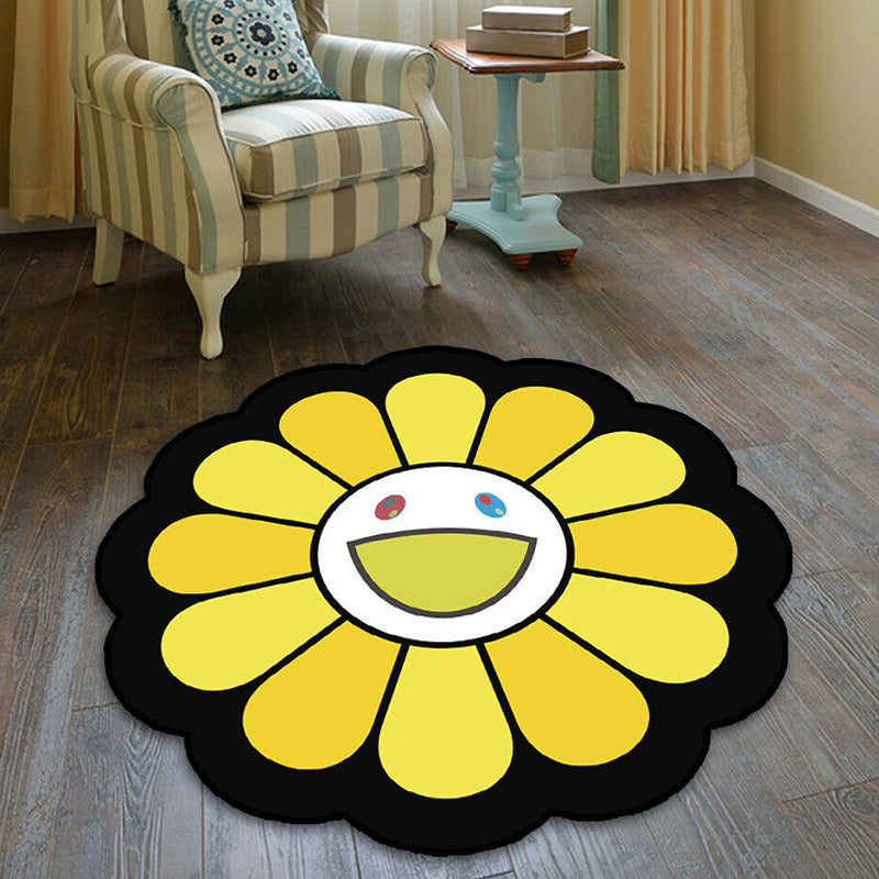 BowLift | Kids Floral Pattern Rug Pink and Green Polyester Rug Washable Pet Friendly Non-Slip Rug for the Children's Room