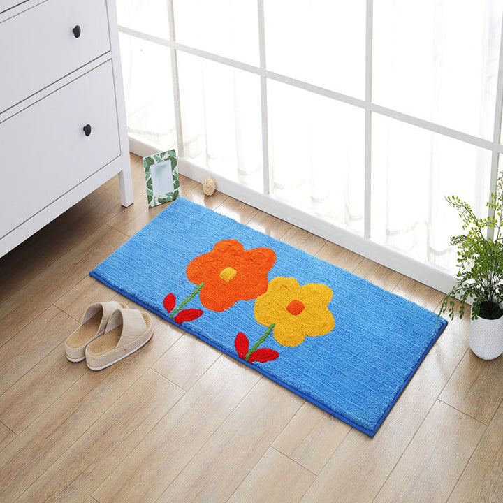BowLift | Blue and orange children's carpet polyester leaf and flower pattern carpet pet-friendly washable non-slip backing carpet for decoration