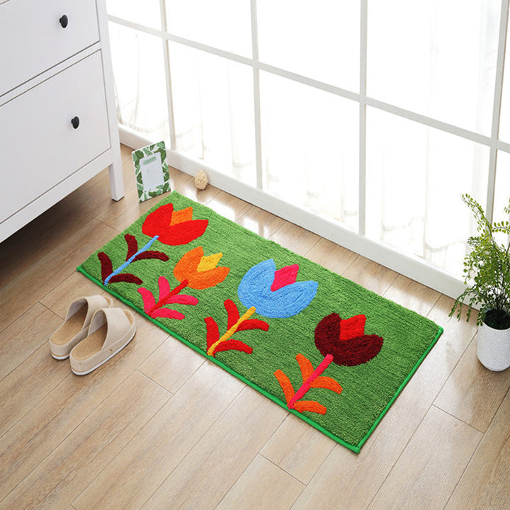 BowLift | Blue and orange children's carpet polyester leaf and flower pattern carpet pet-friendly washable non-slip backing carpet for decoration