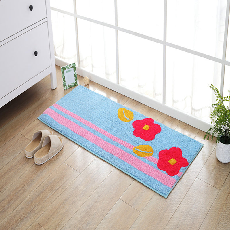 BowLift | Blue and orange children's carpet polyester leaf and flower pattern carpet pet-friendly washable non-slip backing carpet for decoration