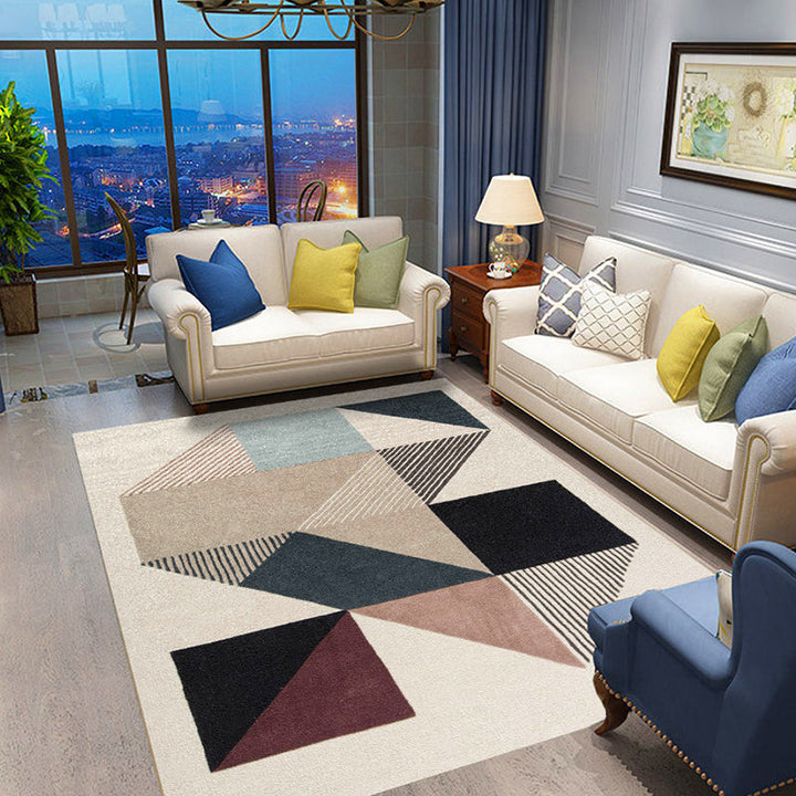 Casual geometric patterned rug with stripes Multicolored Nordic rug Polyester Pet-friendly Non-slip backing Washable rug for the living room | Bowlift