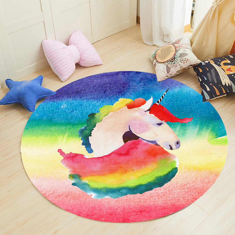 BowLift | Colorful Unicorn Pattern Carpet Multicolor Kids Carpet Polyester Pet-Friendly Washable Area Rug for Kids Room