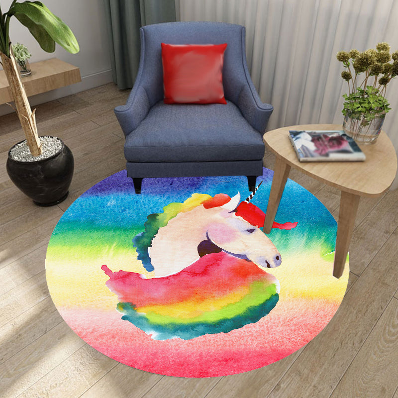 BowLift | Colorful Unicorn Pattern Carpet Multicolor Kids Carpet Polyester Pet-Friendly Washable Area Rug for Kids Room