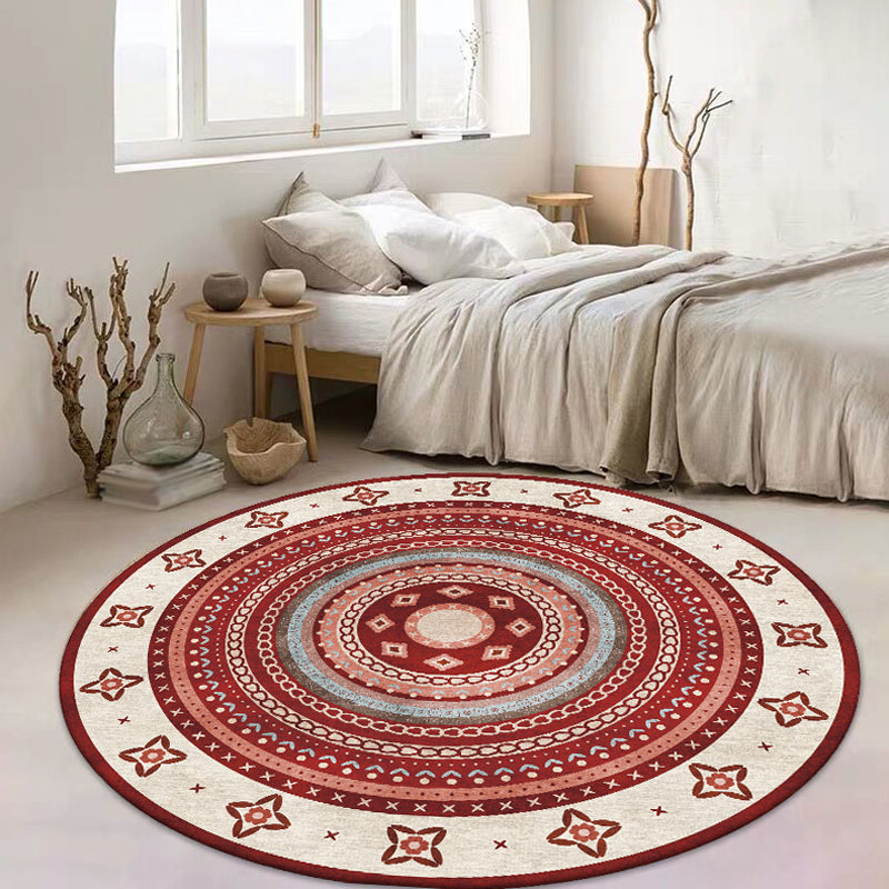 BowLift | Moroccan tribal circles pattern rug multicolor boho rug polyester pet-friendly non-slip backing washable area rug for the living room
