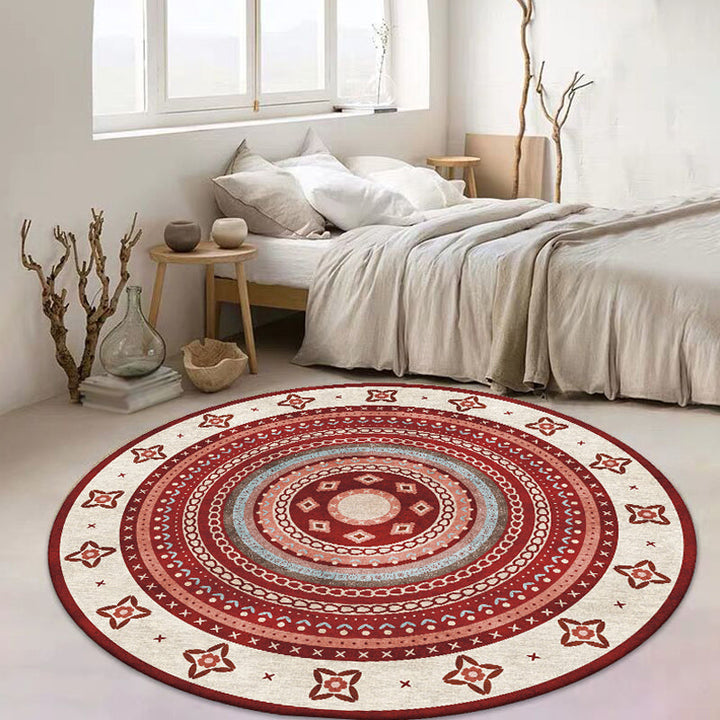 BowLift | Moroccan tribal circles pattern rug multicolor boho rug polyester pet-friendly non-slip backing washable area rug for the living room