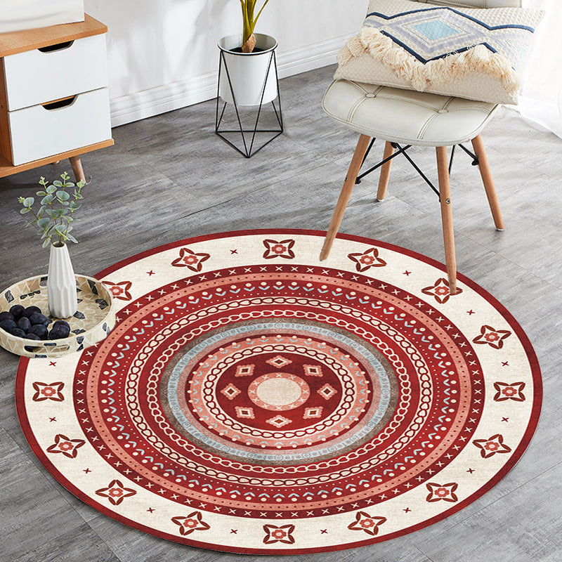 BowLift | Moroccan tribal circles pattern rug multicolor boho rug polyester pet-friendly non-slip backing washable area rug for the living room