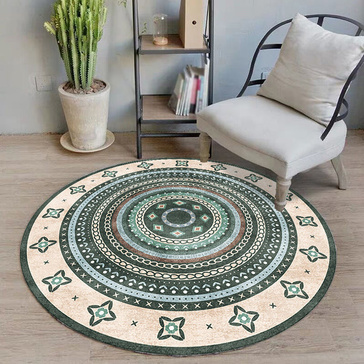 BowLift | Moroccan tribal circles pattern rug multicolor boho rug polyester pet-friendly non-slip backing washable area rug for the living room