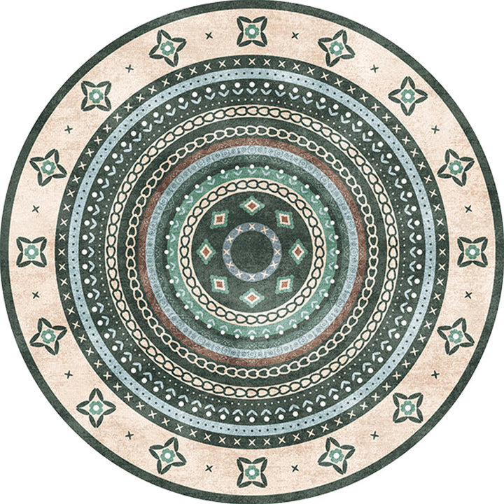 BowLift | Moroccan tribal circles pattern rug multicolor boho rug polyester pet-friendly non-slip backing washable area rug for the living room