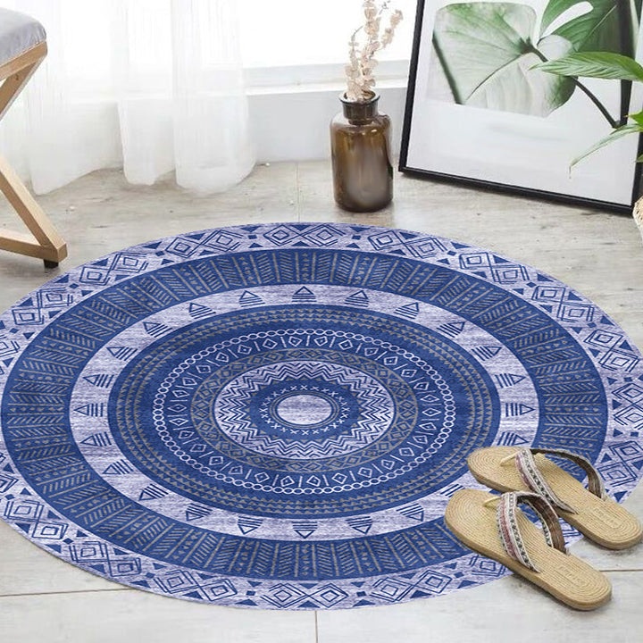 BowLift | Moroccan tribal circles pattern rug multicolor boho rug polyester pet-friendly non-slip backing washable area rug for the living room