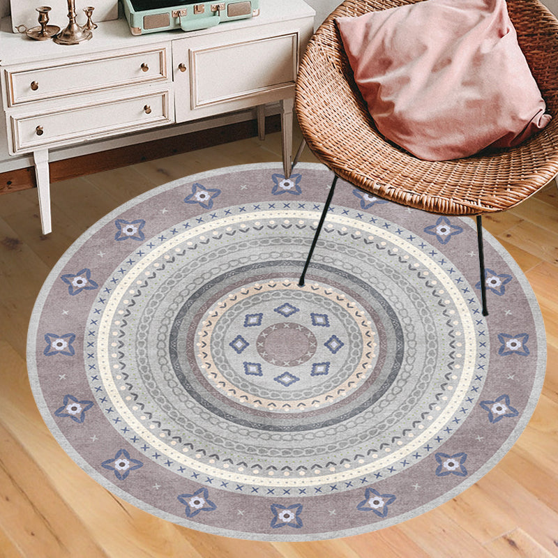BowLift | Moroccan tribal circles pattern rug multicolor boho rug polyester pet-friendly non-slip backing washable area rug for the living room