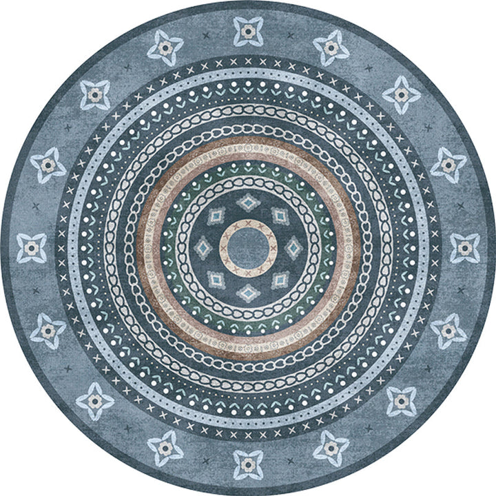 BowLift | Moroccan tribal circles pattern rug multicolor boho rug polyester pet-friendly non-slip backing washable area rug for the living room