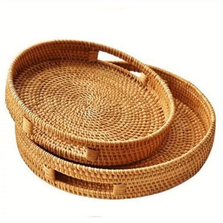 RattanServe - Elegant Handmade Tray of Natural Rattan Bowlift