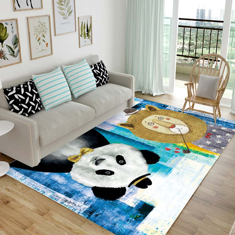 BowLift | Children's animal pattern rug black and blue acrylic rug washable pet-friendly non-slip rug for the children's room