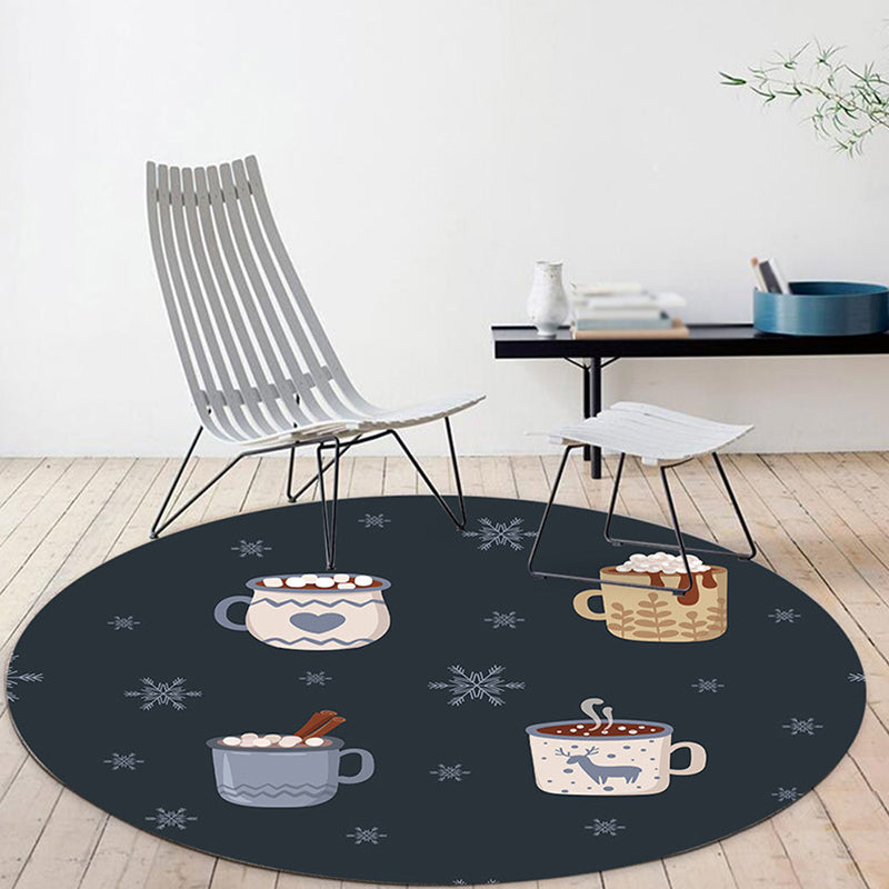 BowLift | Kids Coffee Pattern Rug Black Polyester Rug Washable Pet Friendly Non-Slip Area Rug for the Children's Room