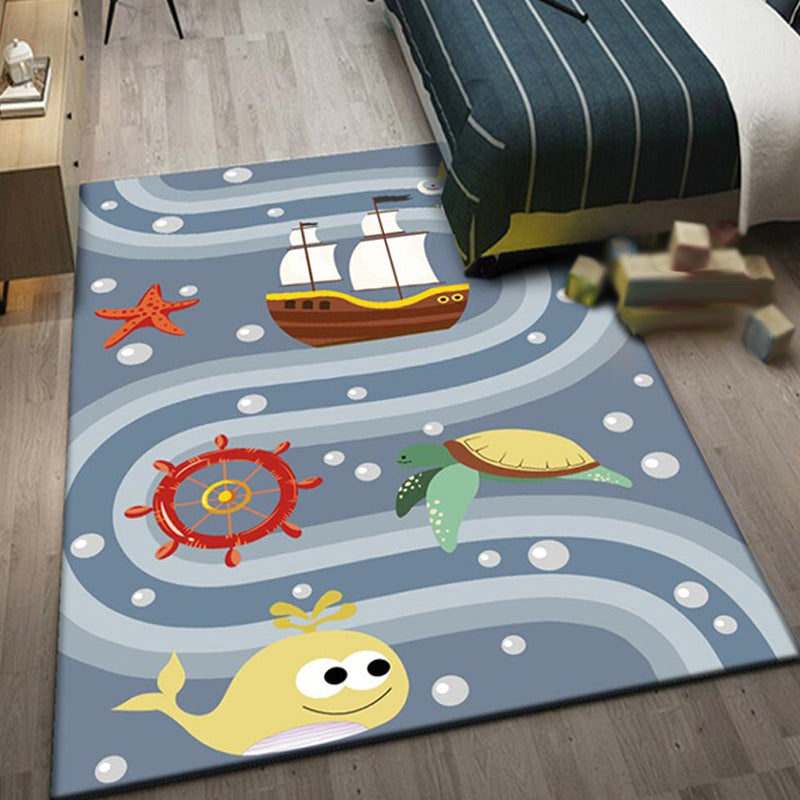 BowLift | Beautiful whale pattern rug blue children's rug polyester pet-friendly washable area rug for the nursery