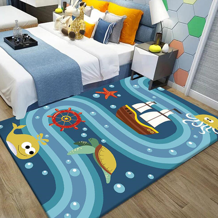 BowLift | Beautiful whale pattern rug blue children's rug polyester pet-friendly washable area rug for the nursery