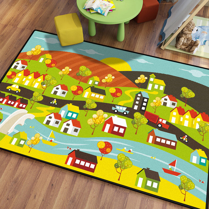 BowLift | Stylish house sample rug with river green and blue children's rug made of polyester, pet-friendly, washable rug for the children's room