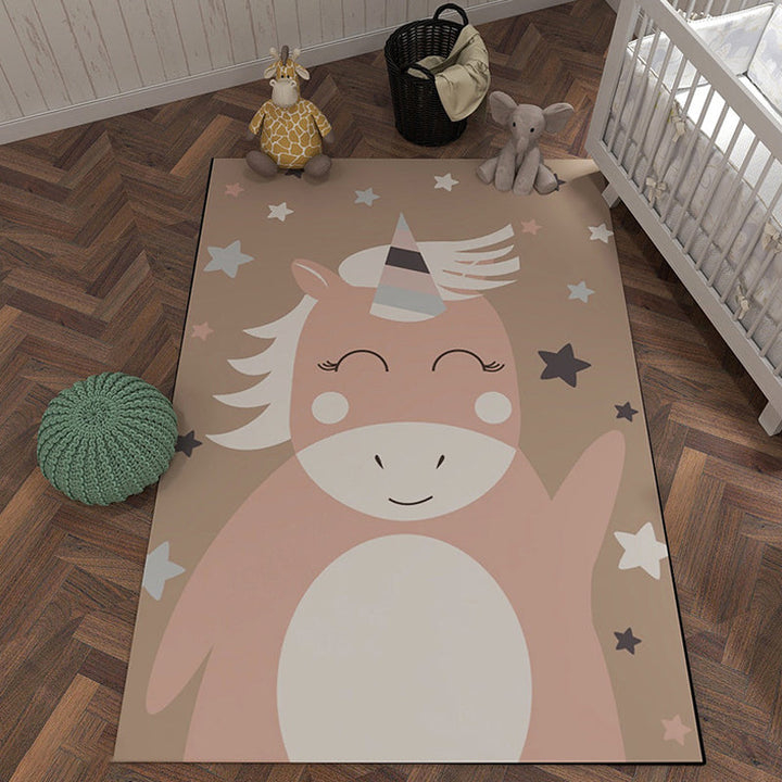 BowLift | Unique cartoon animal pattern rug with star black and pink children's rug polyester washable pet-friendly non-slip rug for children's room