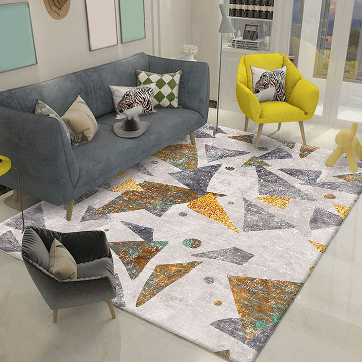 Stylish geometric pattern rug Blue novelty rug Polyester pet-friendly non-slip back washable rug for the living room | Bowlift