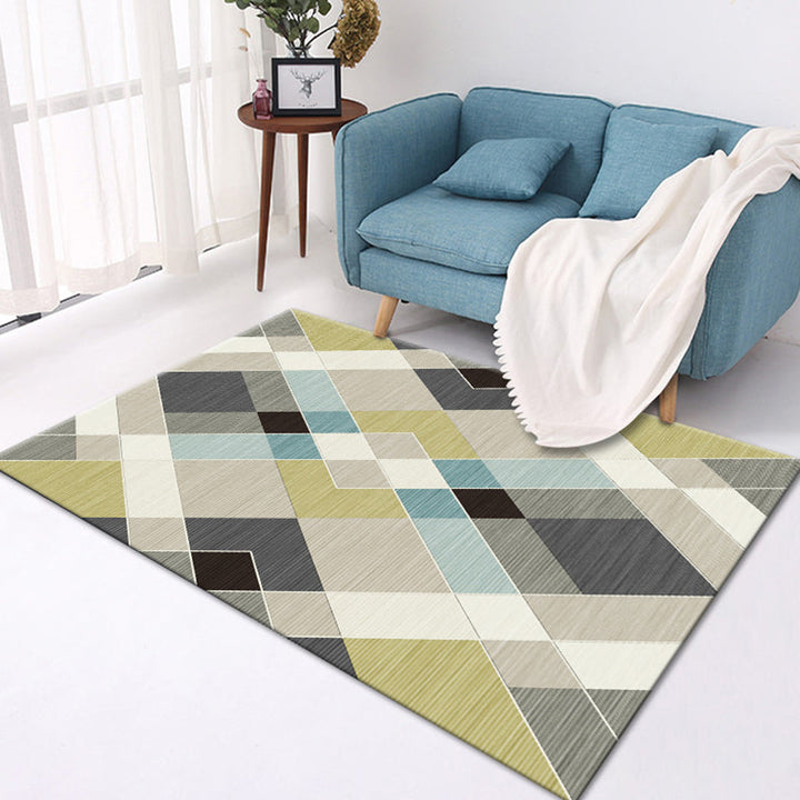 Contemporary geometric patterned rug Multicolor Polyester rug Washable Pet-friendly non-slip area rug for the living room | Bowlift