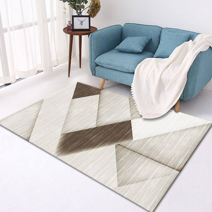 Contemporary geometric patterned rug Multicolor Polyester rug Washable Pet-friendly non-slip area rug for the living room | Bowlift