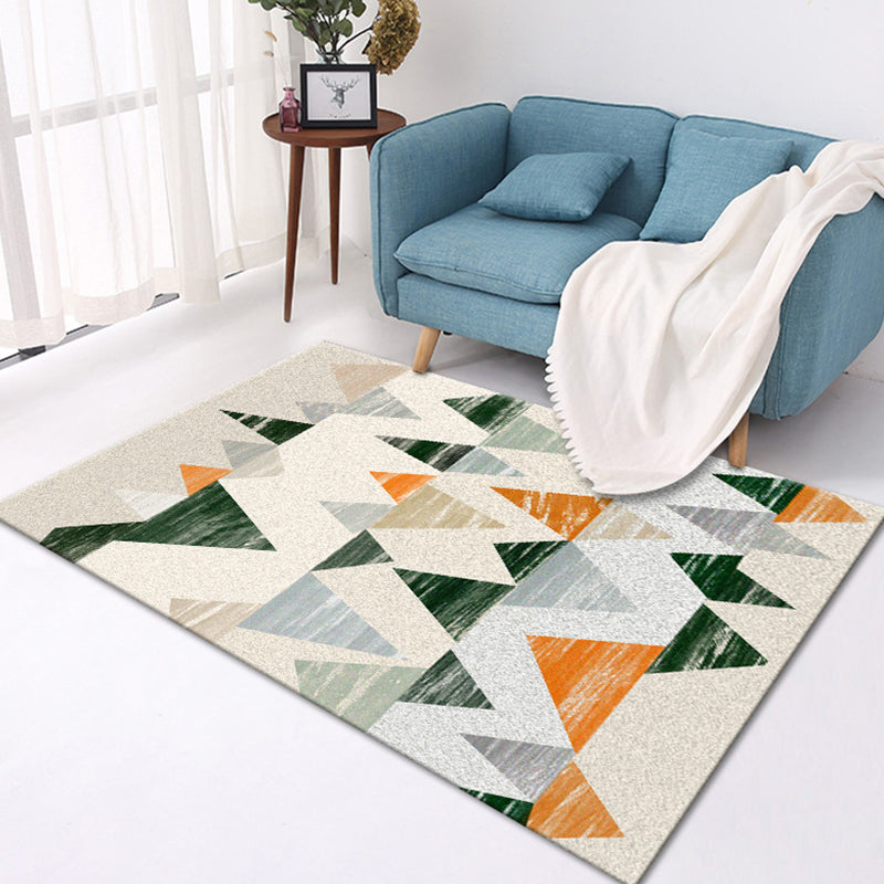 Contemporary geometric patterned rug Multicolor Polyester rug Washable Pet-friendly non-slip area rug for the living room | Bowlift