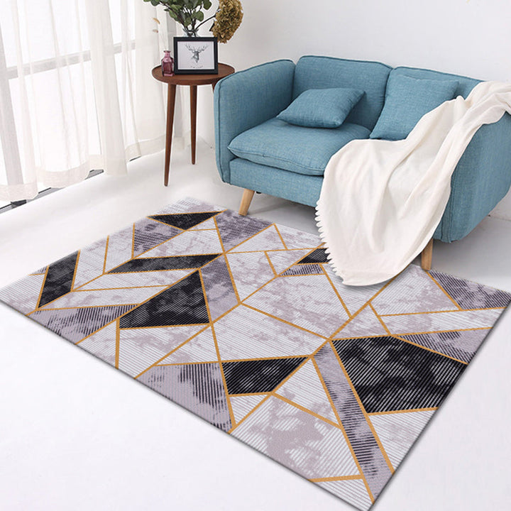 Contemporary geometric patterned rug Multicolor Polyester rug Washable Pet-friendly non-slip area rug for the living room | Bowlift