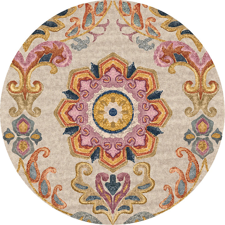 BowLift | Unique Flower Pattern Rug Colorful Moroccan Rug Polyester Pet Friendly Non-Slip Back Washable Rug for the Living Room