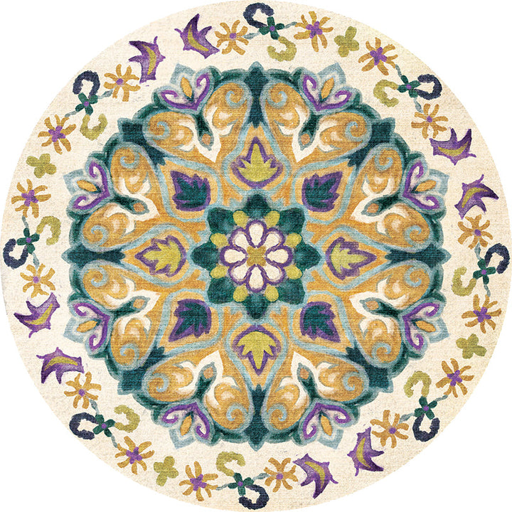 BowLift | Unique Flower Pattern Rug Colorful Moroccan Rug Polyester Pet Friendly Non-Slip Back Washable Rug for the Living Room