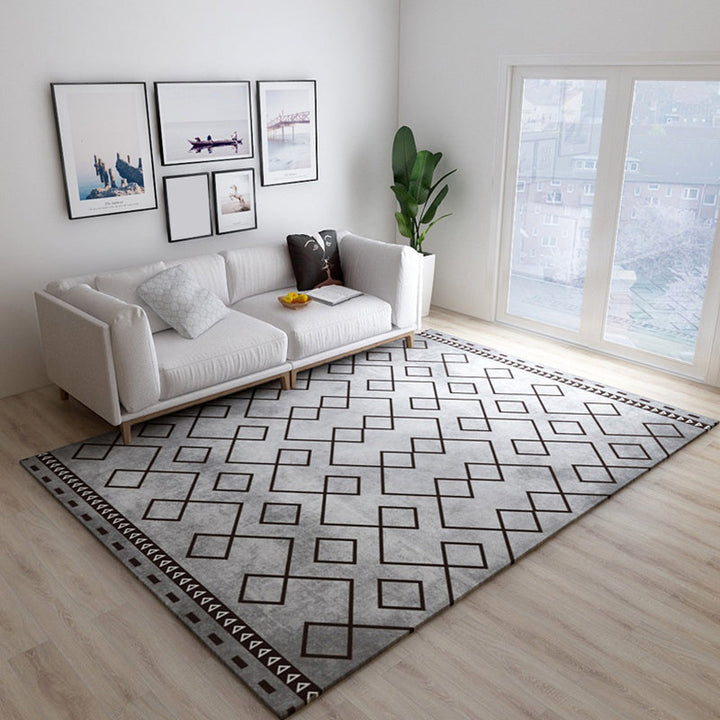 Black and gray modernism rug polyester striped pattern rug pet-friendly washable non-slip backing rug for decoration | Bowlift