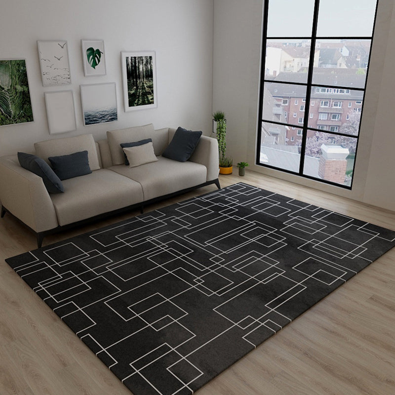 Black and gray modernism rug polyester striped pattern rug pet-friendly washable non-slip backing rug for decoration | Bowlift