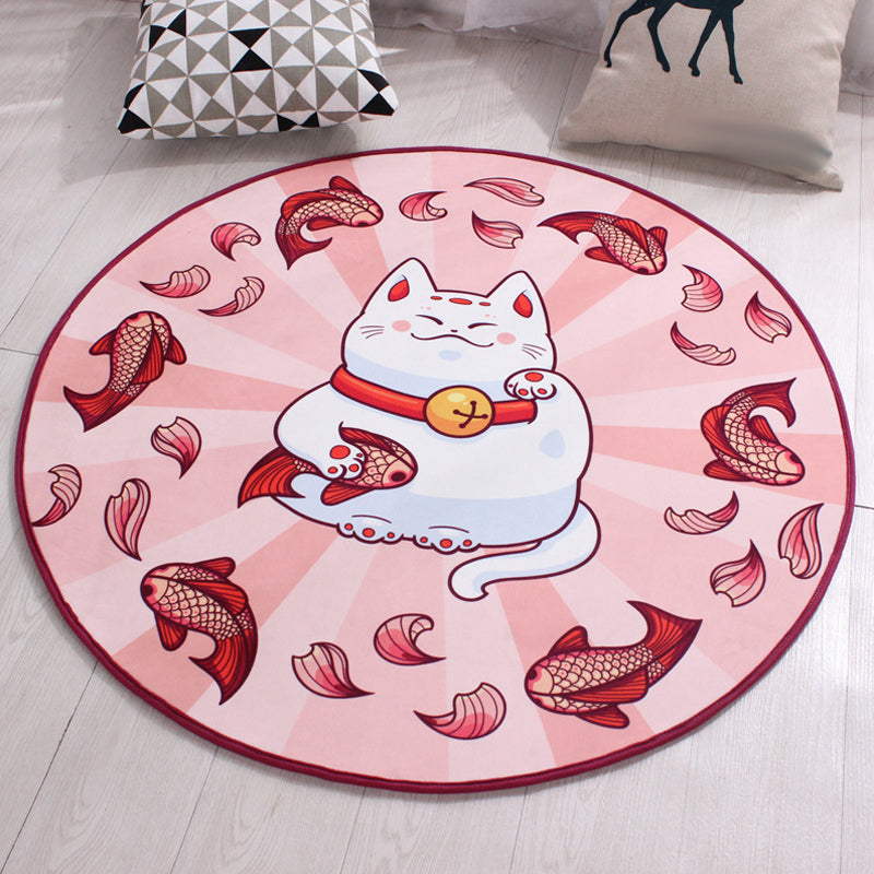 BowLift | Kids Cat Pattern Rug Blue and Pink Polyester Rug Washable Pet-Friendly Non-Slip Rug for the Children's Room