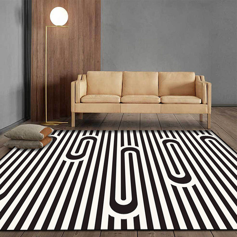 BowLift | Modern Striped Pattern Carpet Black and White Polyester Carpet Washable Pet Friendly Non-Slip Area Rug for Living Room