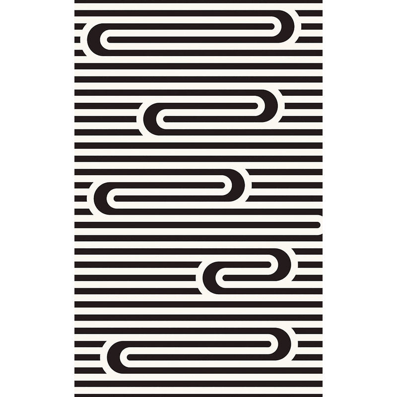 BowLift | Modern Striped Pattern Carpet Black and White Polyester Carpet Washable Pet Friendly Non-Slip Area Rug for Living Room