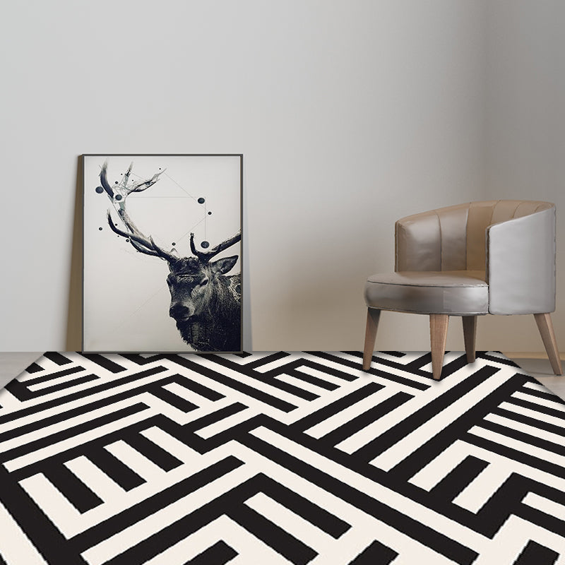 BowLift | Modern Striped Pattern Carpet Black and White Polyester Carpet Washable Pet Friendly Non-Slip Area Rug for Living Room