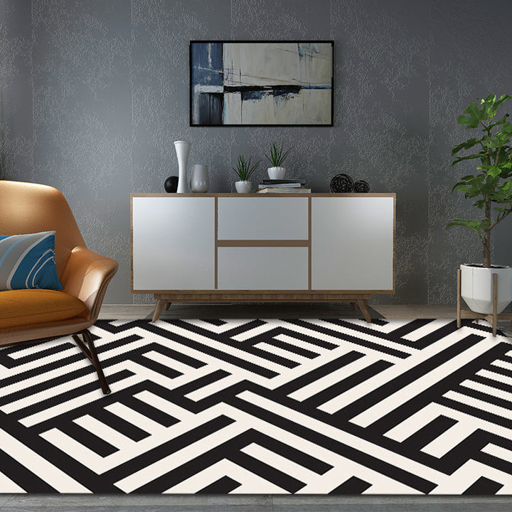 BowLift | Modern Striped Pattern Carpet Black and White Polyester Carpet Washable Pet Friendly Non-Slip Area Rug for Living Room