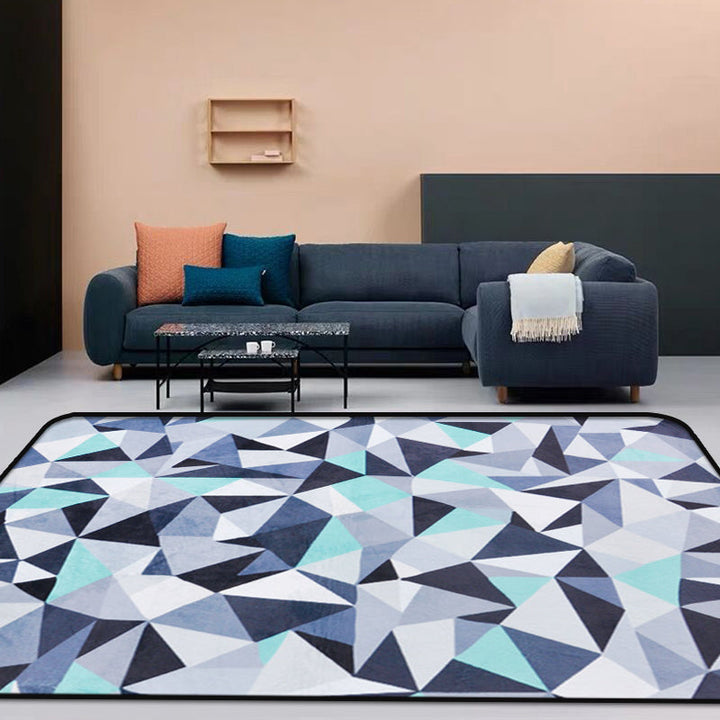 Funky Geometric Pattern Rug Blue Modernist Rug Polyester Washable Pet-Friendly Non-Slip Rug for the Living Room | Bowlift