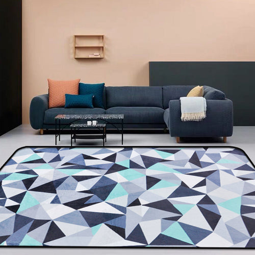 Funky Geometric Pattern Rug Blue Modernist Rug Polyester Washable Pet-Friendly Non-Slip Rug for the Living Room | Bowlift