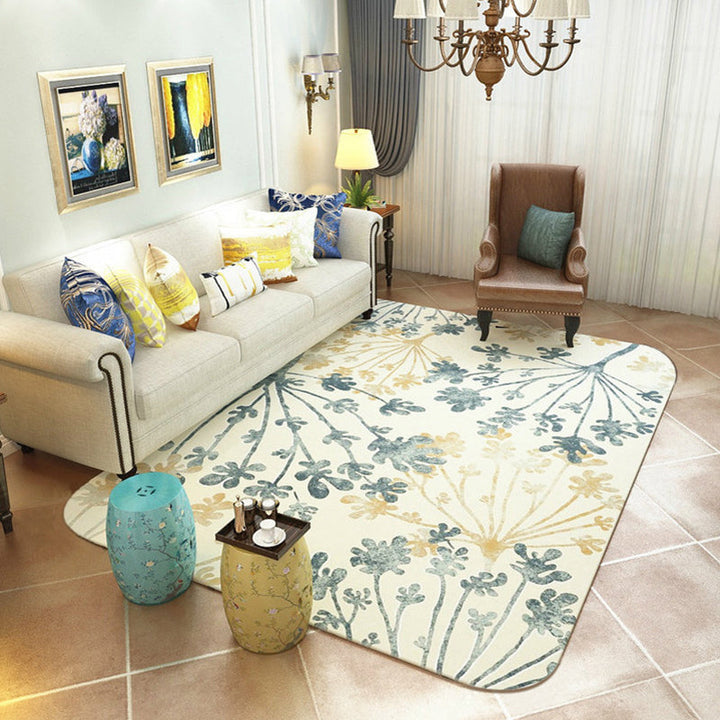 Modern leaf pattern rug Green and Beige Polyester rug Washable Pet-friendly Non-slip rug for the living room | Bowlift