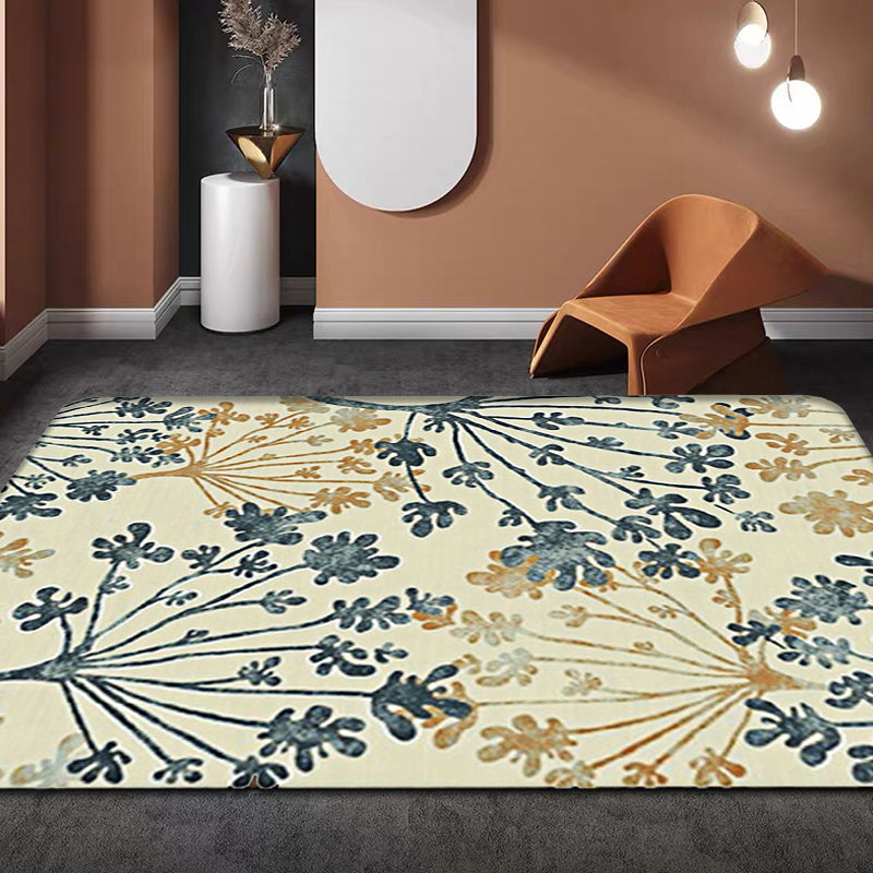 Modern leaf pattern rug Green and Beige Polyester rug Washable Pet-friendly Non-slip rug for the living room | Bowlift