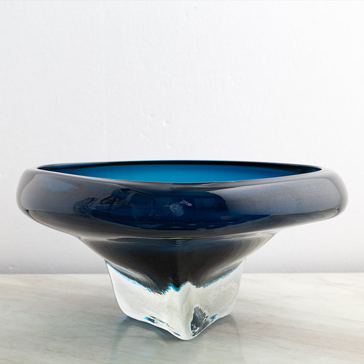 Handblown Thick-Glass Pedestal Centerpiece Bowl Bowlift