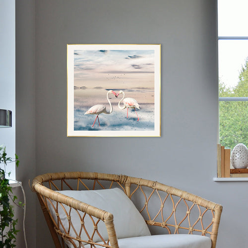 BowLift | Lake and Flamingo Painting Tropical Style Canvas Wall Print, Multiple Sizes
