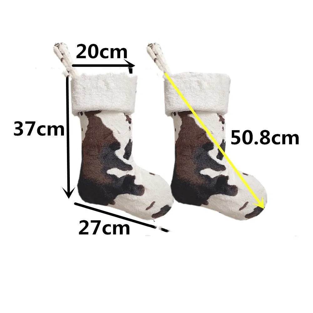BowLift | 20-inch Plush Christmas Stockings Cows Pattern Gift Bag