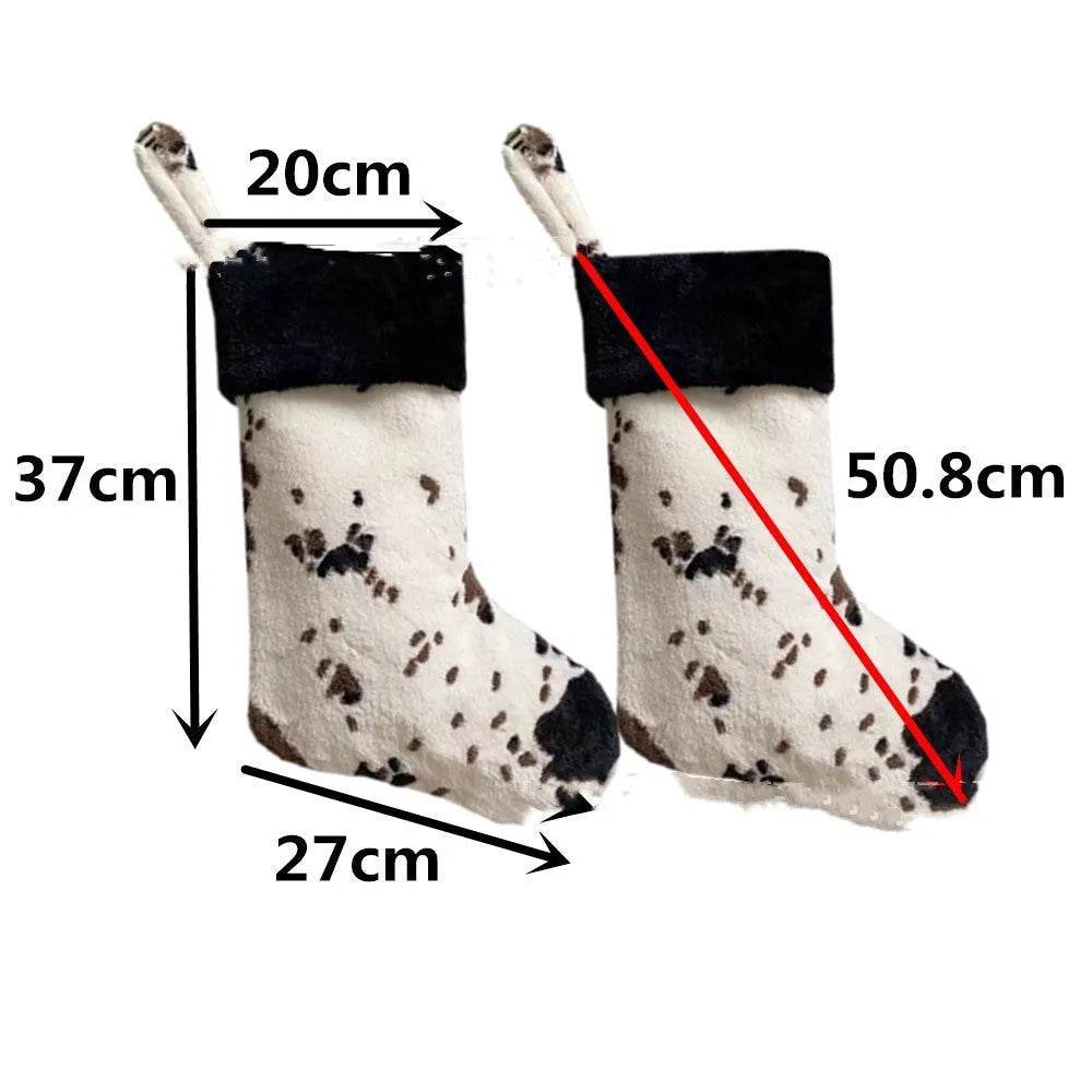 BowLift | 20-inch Plush Christmas Stockings Cows Pattern Gift Bag